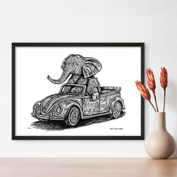 The Bengal Tiger and Sumatran Elephant Race in the Beetle (Giclee Canvas Print)