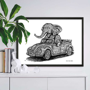 The Bengal Tiger and Sumatran Elephant Race in the Beetle (Giclee Canvas Print)