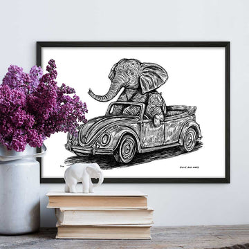The Bengal Tiger and Sumatran Elephant Race in the Beetle (Giclee Canvas Print)