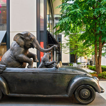 The Bengal Tiger and Sumatran Elephant Race in the Beatle (Bronze Sculpture)