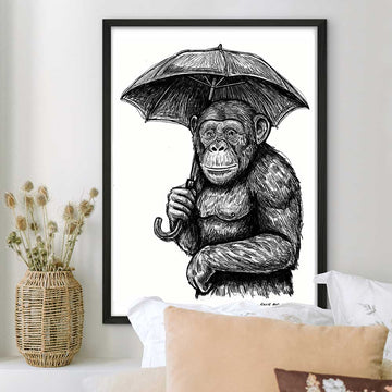 The Chimp and His Umbrella (Giclee Canvas Print)
