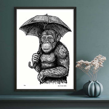 The Chimp and His Umbrella (Giclee Canvas Print)