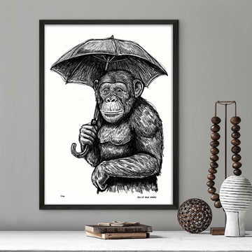 The Chimp and His Umbrella (Giclee Canvas Print)
