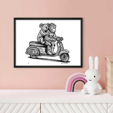 The Chimp and Koala Race on the Vespa (Giclee Canvas Print)