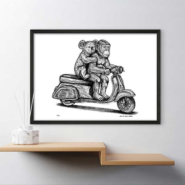 The Chimp and Koala Race on the Vespa (Giclee Canvas Print)