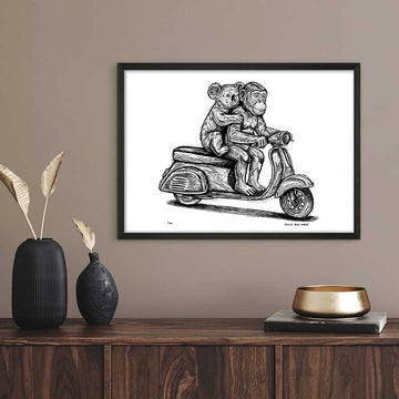 The Chimp and Koala Race on the Vespa (Giclee Canvas Print)