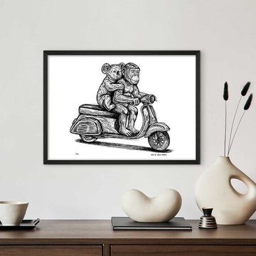 The Chimp and Koala Race on the Vespa (Giclee Canvas Print)