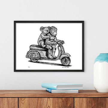 The Chimp and Koala Race on the Vespa (Giclee Canvas Print)