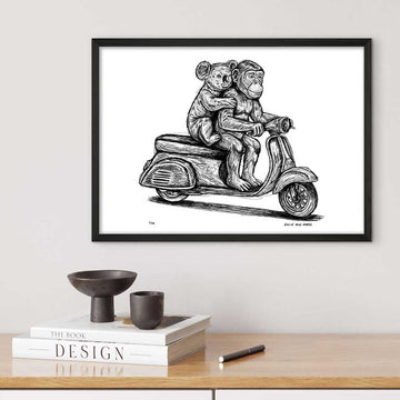 The Chimp and Koala Race on the Vespa (Giclee Canvas Print)