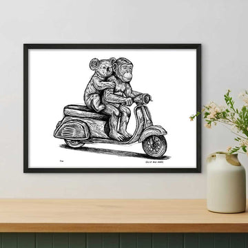 The Chimp and Koala Race on the Vespa (Giclee Canvas Print)