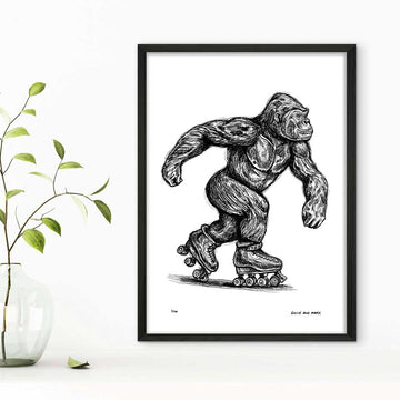 The Eastern Lowland Gorilla Races on Roller Skates (Giclee Canvas Print)