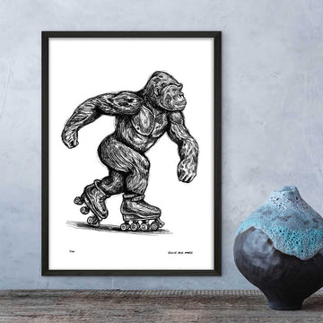 The Eastern Lowland Gorilla Races on Roller Skates (Giclee Canvas Print)
