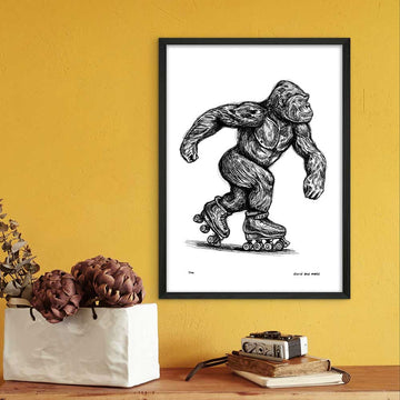 The Eastern Lowland Gorilla Races on Roller Skates (Giclee Canvas Print)