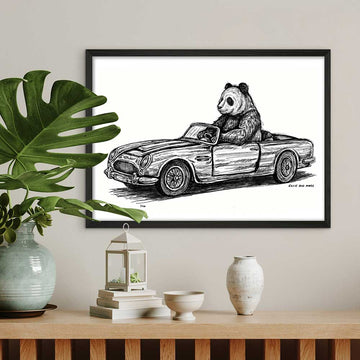 The Giant Panda Races in the Convertible (Giclee Canvas Print)