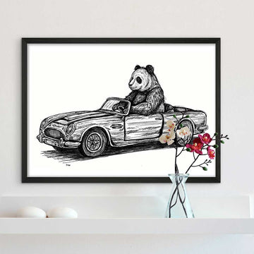The Giant Panda Races in the Convertible (Giclee Canvas Print)