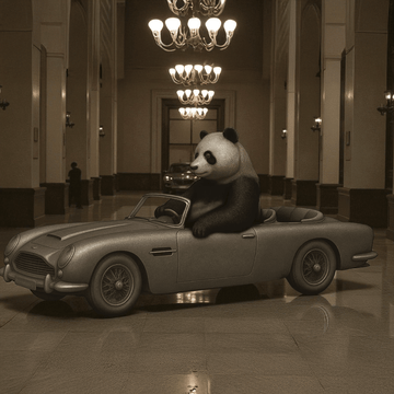 The Giant Panda Races in the Convertible (Bronze Sculpture)