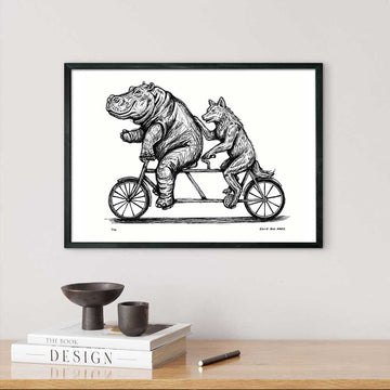 The Hippo and Red Wolf Race on the Bicycle (Giclee Canvas Print)