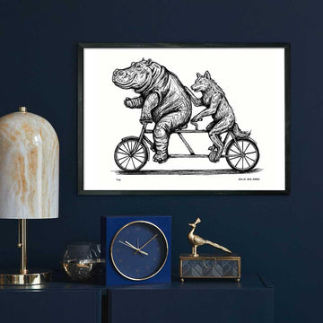 The Hippo and Red Wolf Race on the Bicycle (Giclee Canvas Print)