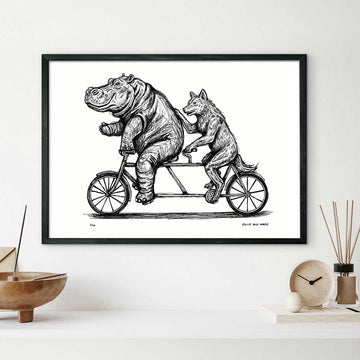 The Hippo and Red Wolf Race on the Bicycle (Giclee Canvas Print)