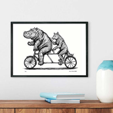 The Hippo and Red Wolf Race on the Bicycle (Giclee Canvas Print)
