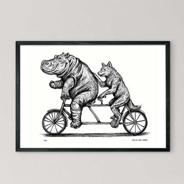 The Hippo and Red Wolf Race on the Bicycle (Giclee Canvas Print)