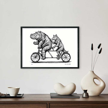 The Hippo and Red Wolf Race on the Bicycle (Giclee Canvas Print)