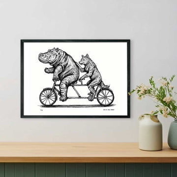 The Hippo and Red Wolf Race on the Bicycle (Giclee Canvas Print)