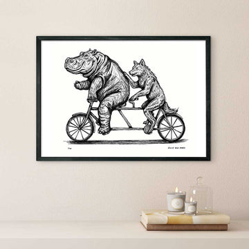 The Hippo and Red Wolf Race on the Bicycle (Giclee Canvas Print)