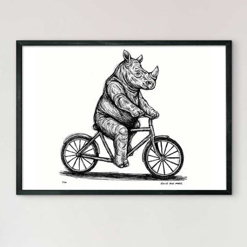 The Javan Rhino Races on the Bicycle (Giclee Canvas Print)