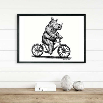 The Javan Rhino Races on the Bicycle (Giclee Canvas Print)