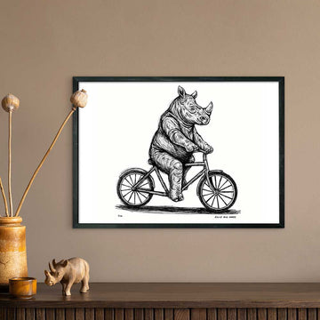 The Javan Rhino Races on the Bicycle (Giclee Canvas Print)
