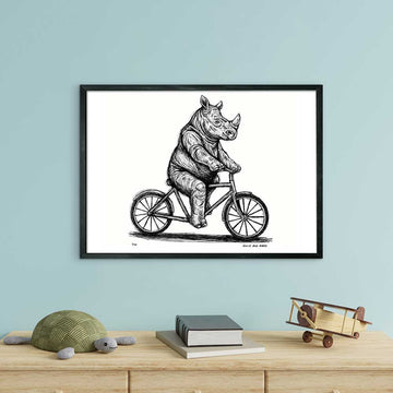 The Javan Rhino Races on the Bicycle (Giclee Canvas Print)