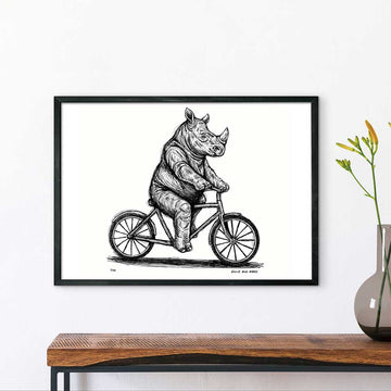 The Javan Rhino Races on the Bicycle (Giclee Canvas Print)