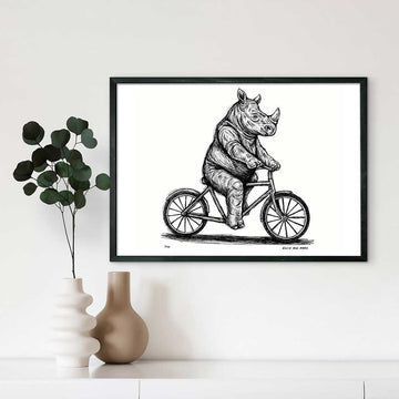 The Javan Rhino Races on the Bicycle (Giclee Canvas Print)