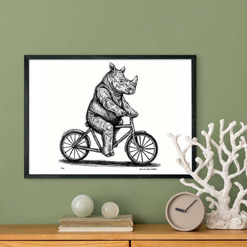 The Javan Rhino Races on the Bicycle (Giclee Canvas Print)