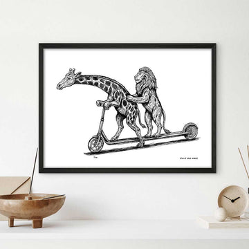 The Masai Giraffe and Lion Race on the Scooter (Giclee Canvas Print)