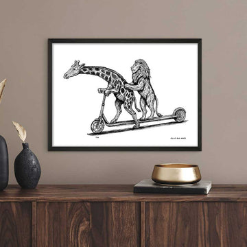 The Masai Giraffe and Lion Race on the Scooter (Giclee Canvas Print)