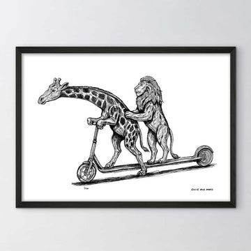 The Masai Giraffe and Lion Race on the Scooter (Giclee Canvas Print)