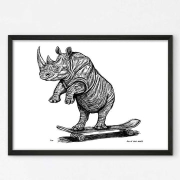 The Northern White Rhino Races on the Skateboard (Giclee Canvas Print)