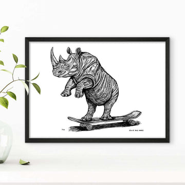 The Northern White Rhino Races on the Skateboard (Giclee Canvas Print)