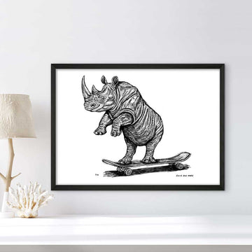The Northern White Rhino Races on the Skateboard (Giclee Canvas Print)