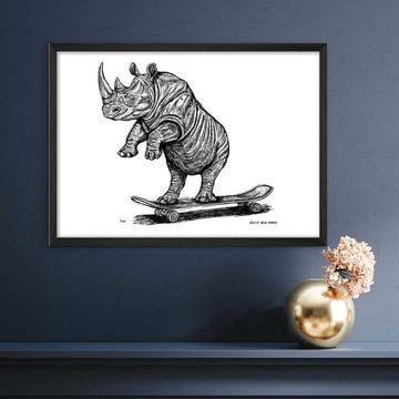 The Northern White Rhino Races on the Skateboard (Giclee Canvas Print)