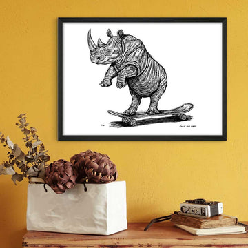 The Northern White Rhino Races on the Skateboard (Giclee Canvas Print)