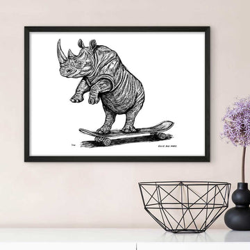 The Northern White Rhino Races on the Skateboard (Giclee Canvas Print)