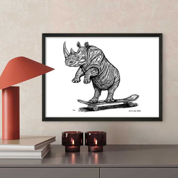 The Northern White Rhino Races on the Skateboard (Giclee Canvas Print)
