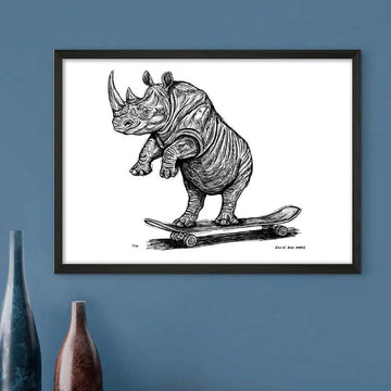 The Northern White Rhino Races on the Skateboard (Giclee Canvas Print)