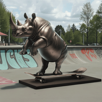 The Northern White Rhino Races on the Skateboard (Bronze Sculpture)