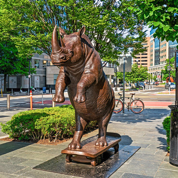 The Northern White Rhino Races on the Skateboard (Bronze Sculpture)