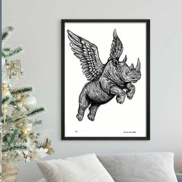 The Rhino Was Flying Very High (Giclee Canvas Print)