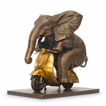 The African Elephant Races Against Time on the Vespa (Bronze Sculpture, Small)